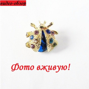Синяя брошь Божья коровка