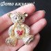 Золотистая брошка Мишка с сердечком