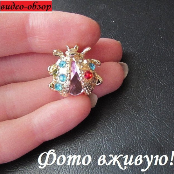 Розовая брошь Божья коровка