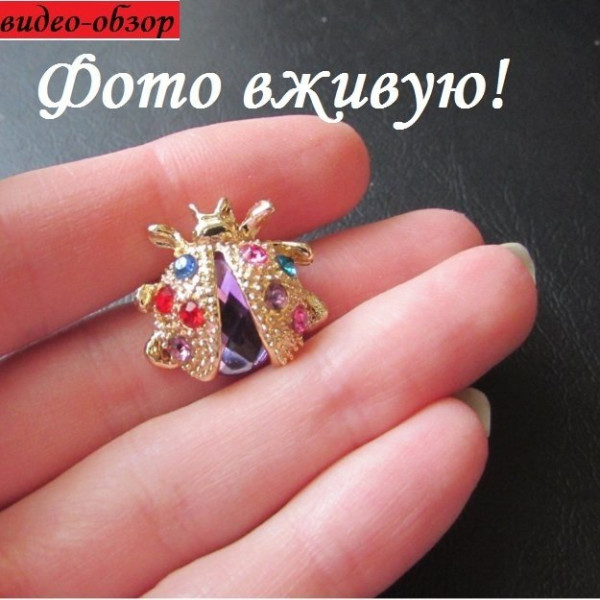 Сиреневая брошь Божья коровка