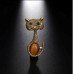 Брошь маленький кот с камнем под тигровый глаз - 3038