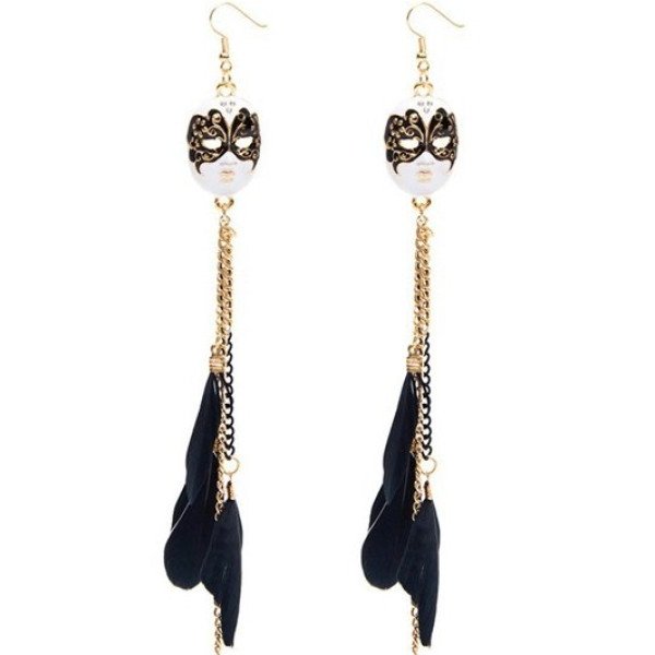Серьги Шикарные маски с перьями в стиле CHANEL