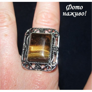 Прямокутна каблучка з тигровим оком 