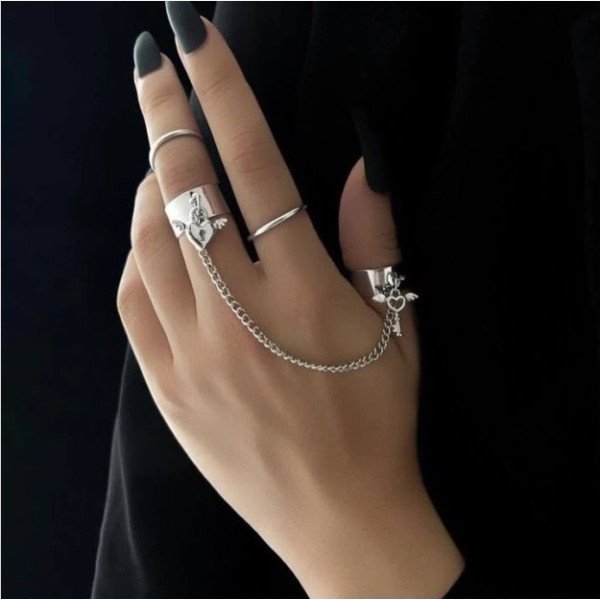 Набор колец с цепью Ключ и замок – Glambutik
