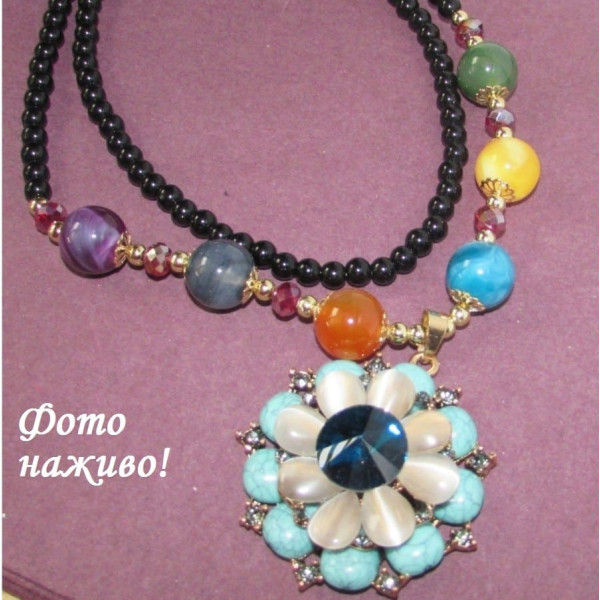 Довге намисто Квітка з камінням –  – 2733