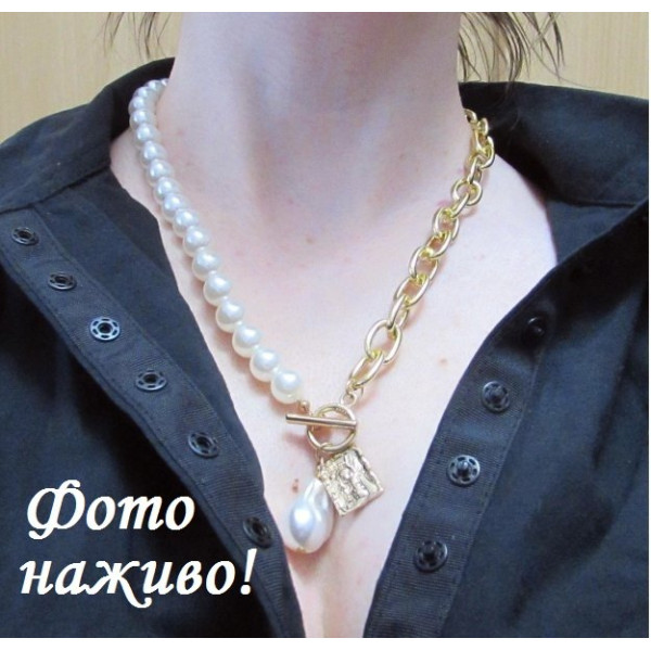 Перлове кольє з ланцюгом і медальйоном – 4152-5003