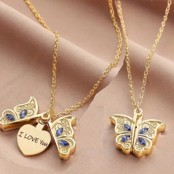 Открывающийся кулон бабочка с сердцем I love you – 4255
