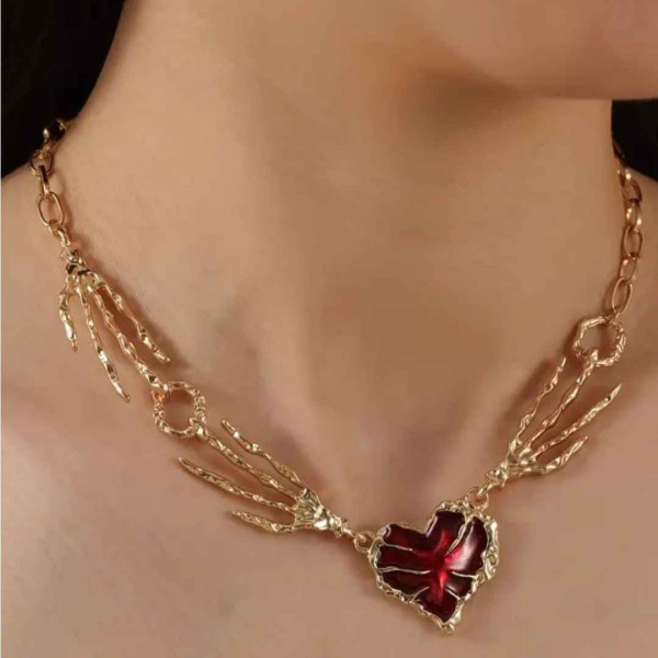 Кольє Серце з руками скелета золотисте - 1585