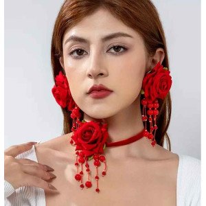 Комплект ожерелье и серьги Розы с калиной
