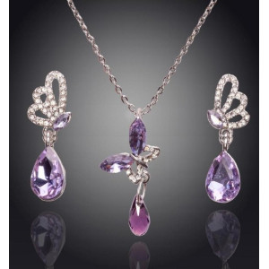 Комплект SWAROVSKI Мотылёк с сиреневым кристаллом