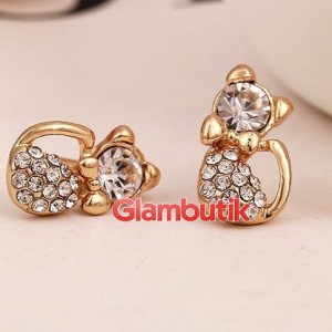 Серьги Кошки кристалл gold с бантом