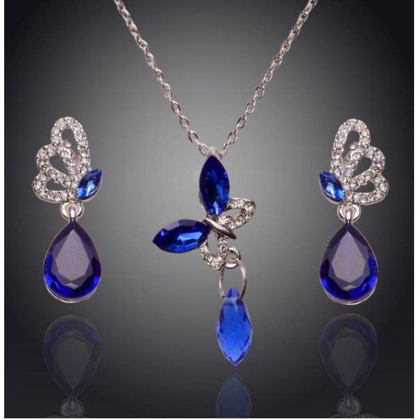 Комплект SWAROVSKI Мотылёк с синим кристаллом