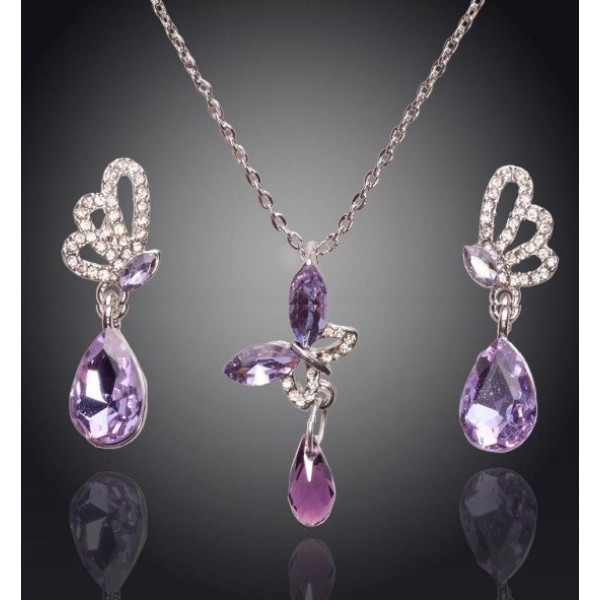 Комплект SWAROVSKI Мотылёк с сиреневым кристаллом