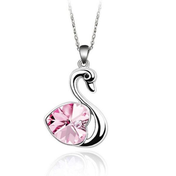 Подвеска SWAROVSKI Лебедь сердце розовое 