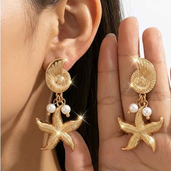 Сережки морські зірки та мушлі золотисті – 2524-1