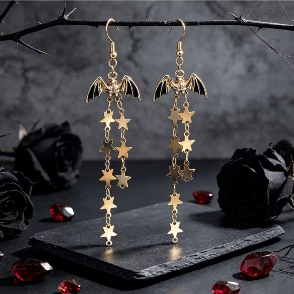 Сережки Кажани з зірками золотисті - 3067-1