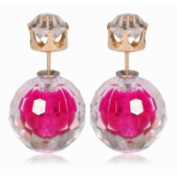 Серьги шарики Dior с цирконом Crystal малиновые