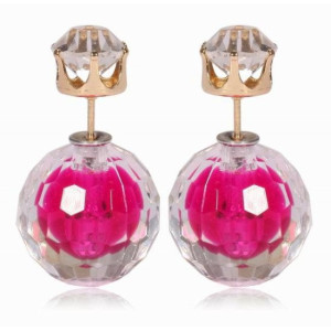 Серьги шарики Dior с цирконом Crystal малиновые