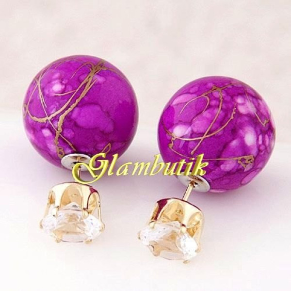 Серьги шарики с цирконом Фуксия