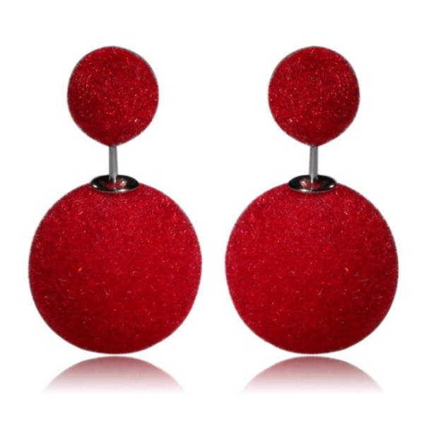 Серьги шарики Dior Красные пушинки