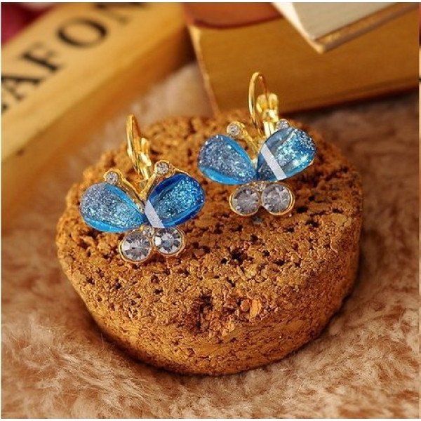 Серьги Сверкающие бабочки синие