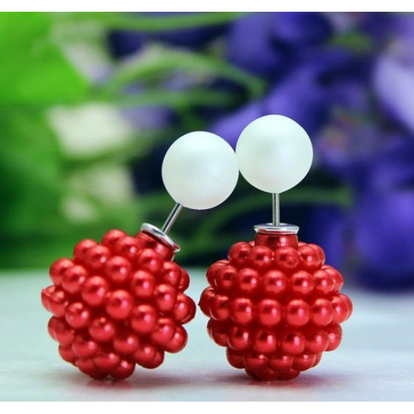 Серьги шарики Dior Ягодки стиля красные