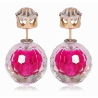 Серьги шарики Dior с цирконом Crystal малиновые