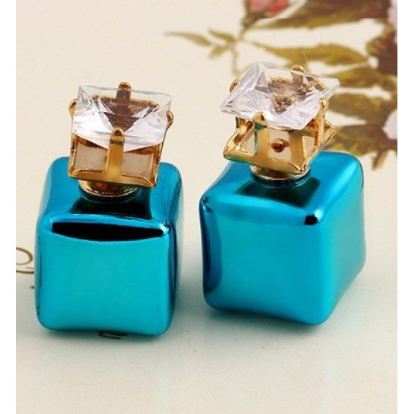 Серьги Голубые шарики-квадратики Dior циркон