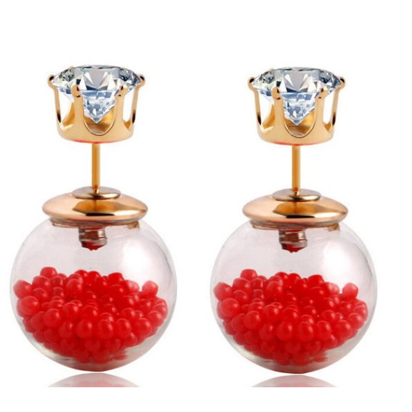 Серьги шарики Dior Surprise с цирконом красные