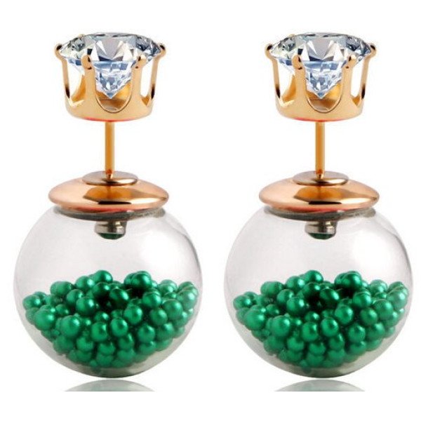 Серьги шарики Dior Surprise с цирконом зелёные