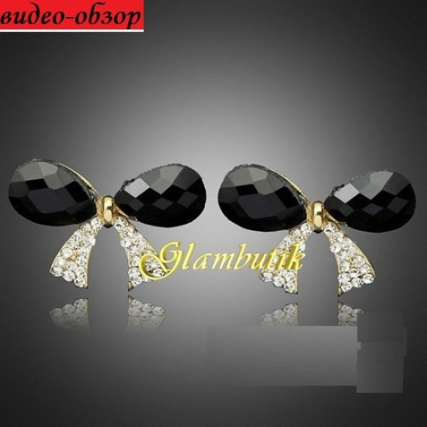Серьги класса люкс Бантики чёрные