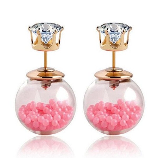 Серьги шарики Dior Surprise с цирконом розовые