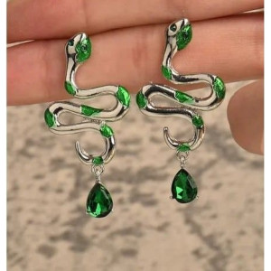 Серьги Змеи с зелеными кристаллами