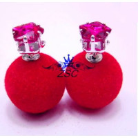 Серьги шарики Dior с цирконом Пушинки красные