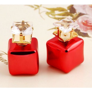 Сережки Червоні кульки-квадратики Dior циркон