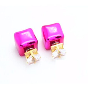 Серьги Малиновые шарики-квадратики Dior циркон