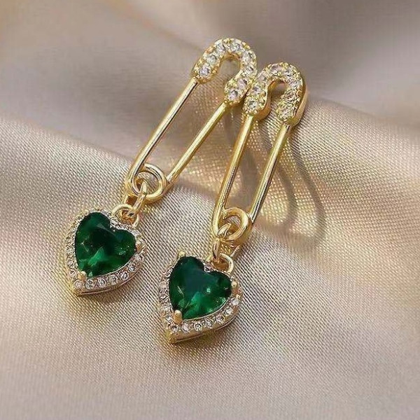 Серьги булавки Зеленое сердце – 4533
