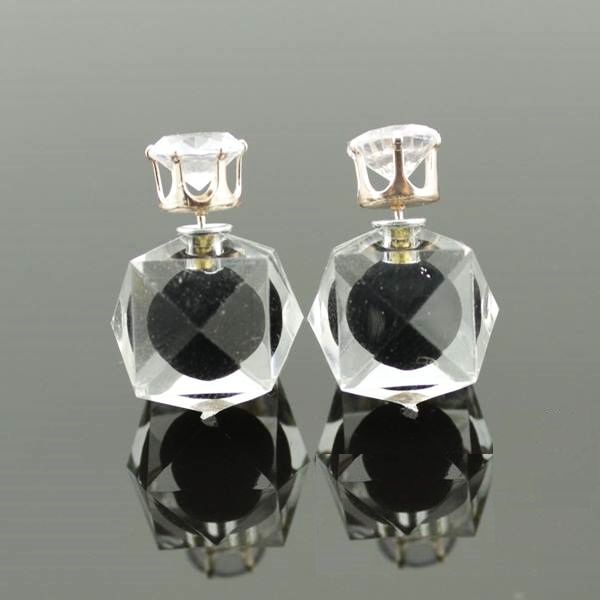 Серьги шарики Dior с цирконом Грани чёрные