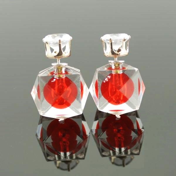 Серьги шарики Dior с цирконом Грани красные