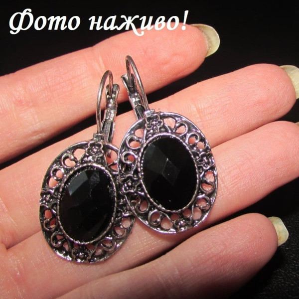 Черные граненные винтажные серьги – 2915