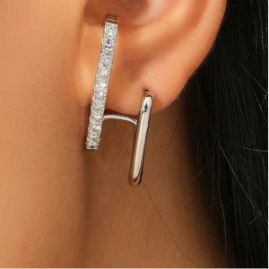 Серебристые серьги в стразах Полосы