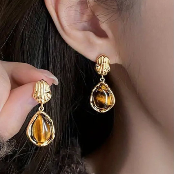 Сережки з каменем тигрове око Краплі – 4328