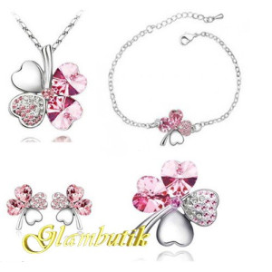 Комплект SWAROVSKI Клевер в платине нежно-розовый 