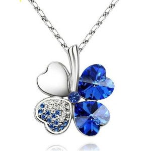 Подвеска SWAROVSKI Клевер синий в платине