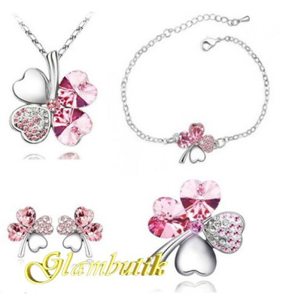Комплект SWAROVSKI Клевер в платине нежно-розовый 