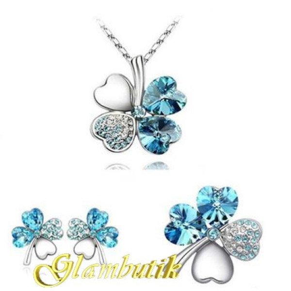 Комплект SWAROVSKI Клевер в платине голубой