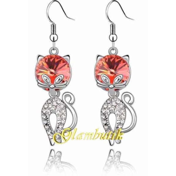 Ювелирные серьги Swarovski Кошки в красном