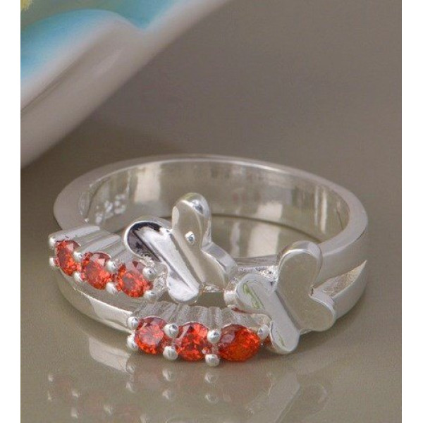 Кольцо в стиле Tiffany Бабочка в красных кристаллах