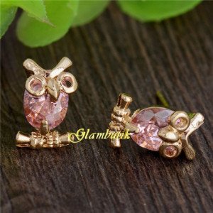 Серьги ювелирные Совы с розовыми кристаллами