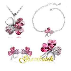 Комплект SWAROVSKI Клевер в платине нежно розовый 